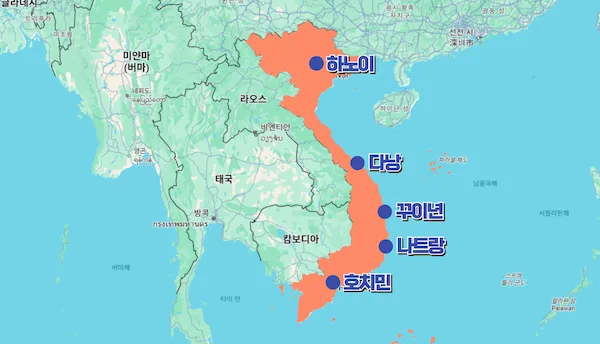 베트남에서 꾸이년 위치